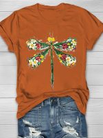 Dragonflies And Flowers Print Women's T-shirt