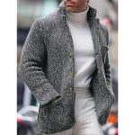 Autumn and winter new men's knit cardigan stand collar long sleeve single breasted pocket cardigan casual men's jacket