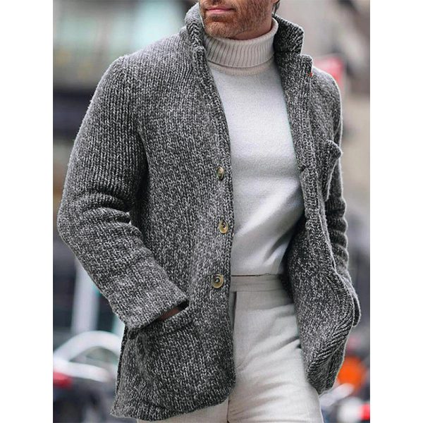 Autumn and winter new men's knit cardigan stand collar long sleeve single breasted pocket cardigan casual men's jacket