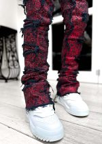 Blood Red Metallic Stacked Denim