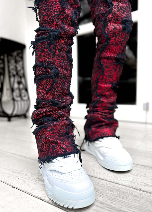 Blood Red Metallic Stacked Denim
