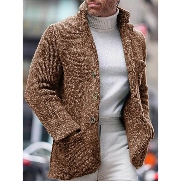 Autumn and winter new men's knit cardigan stand collar long sleeve single breasted pocket cardigan casual men's jacket