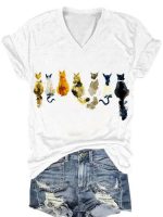 Lovely Cats Back View Print V-neck Women's T-shirt