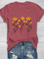 Yellow Flowers And Stems Print Women's T-shirt