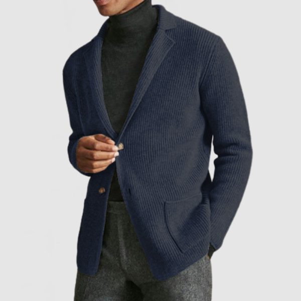 Men's Classic Lapel Knit Long Sleeve Cardigan