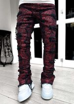 Blood Red Metallic Stacked Denim