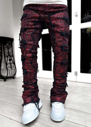Blood Red Metallic Stacked Denim