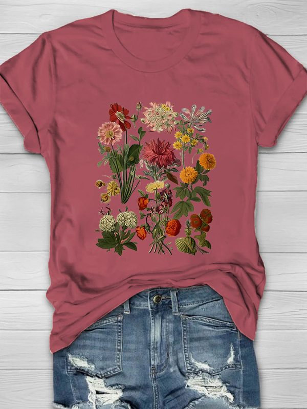 Vintage Garden Flowers Print Women's T-shirt