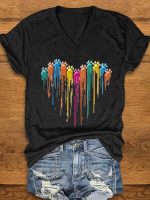 Lovely Heart Print V-neck Women's T-shirt