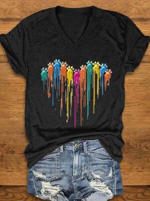 Lovely Heart Print V-neck Women's T-shirt