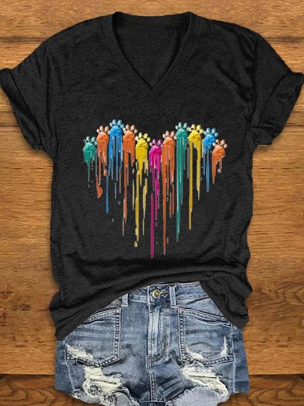 Lovely Heart Print V-neck Women's T-shirt