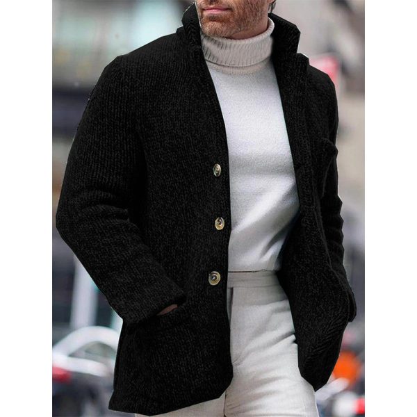 Autumn and winter new men's knit cardigan stand collar long sleeve single breasted pocket cardigan casual men's jacket