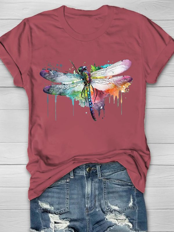 Watercolor Dragonfly Printed Women's T-shirt