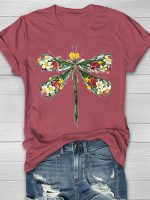 Dragonflies And Flowers Print Women's T-shirt