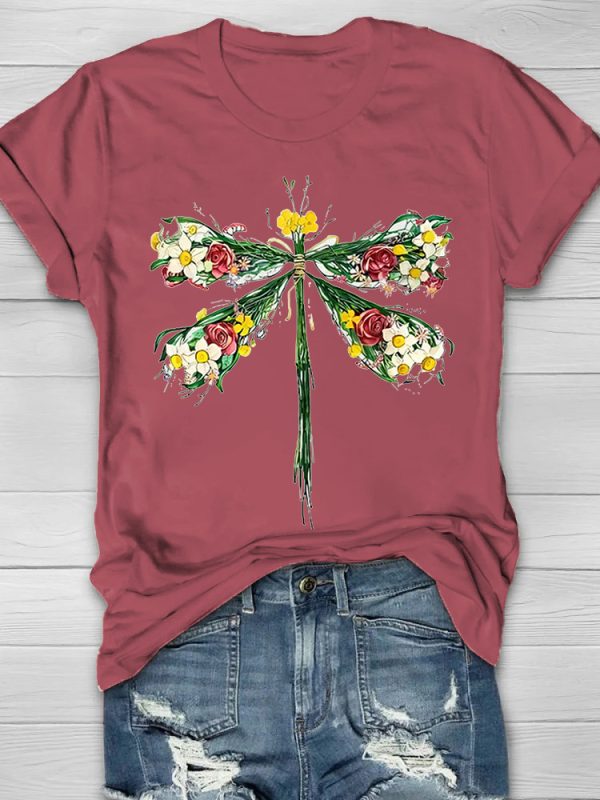 Dragonflies And Flowers Print Women's T-shirt