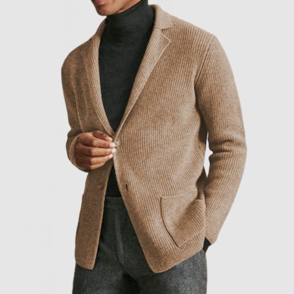 Men's Classic Lapel Knit Long Sleeve Cardigan