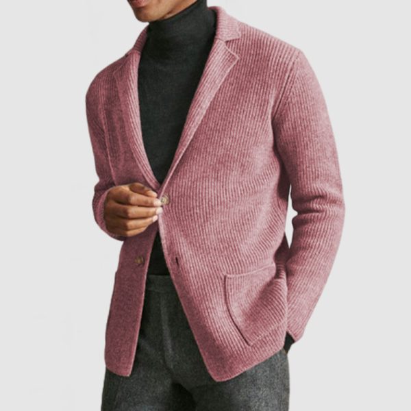 Men's Classic Lapel Knit Long Sleeve Cardigan