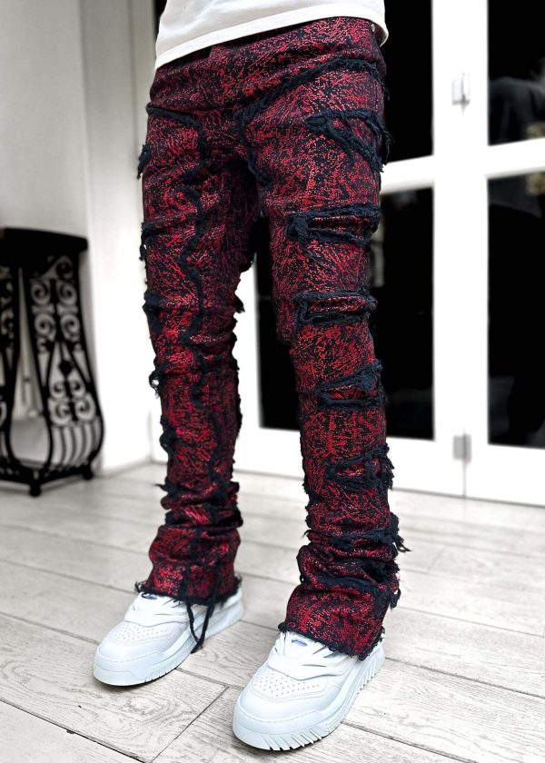 Blood Red Metallic Stacked Denim