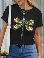 Dragonflies And Flowers Print Women's T-shirt