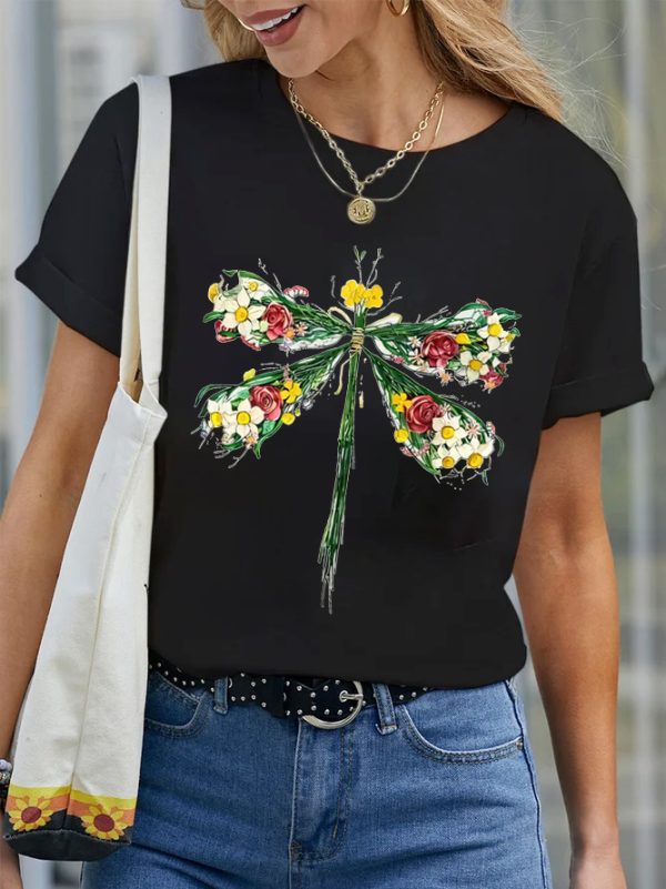 Dragonflies And Flowers Print Women's T-shirt
