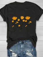 Yellow Flowers And Stems Print Women's T-shirt