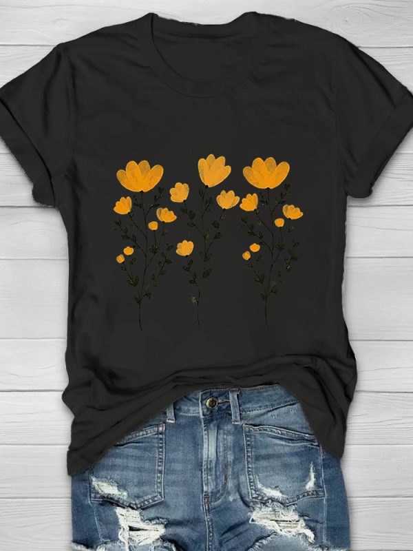 Yellow Flowers And Stems Print Women's T-shirt