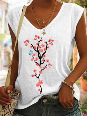 Casual V-Neck Printed Women's Vest