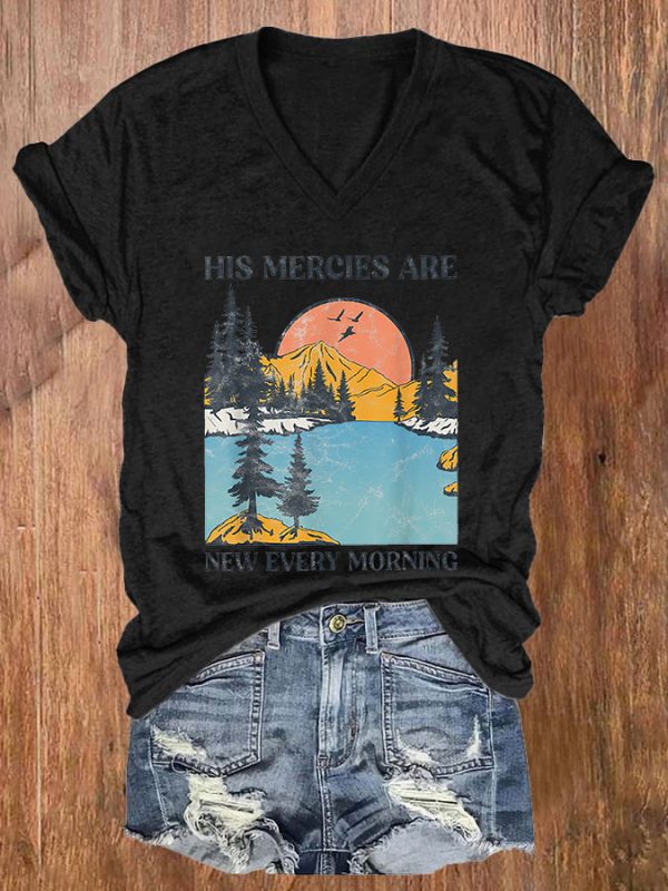 His Mercies Are New Every Moring Print V-neck Women's T-shirt