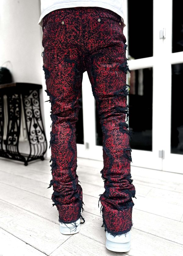Blood Red Metallic Stacked Denim