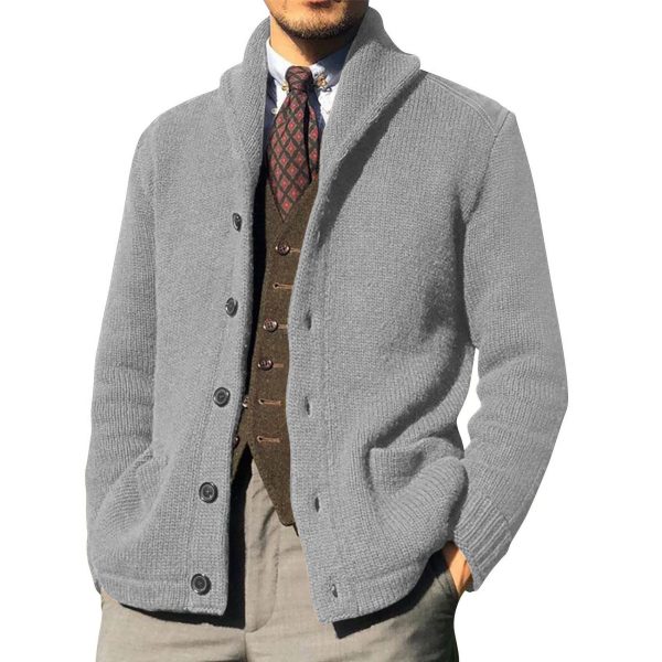 Men's Solid Color Gentleman Long Sleeve Knit Cardigan