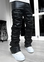All Black Super Stacked Leather Pant