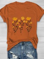 Yellow Flowers And Stems Print Women's T-shirt