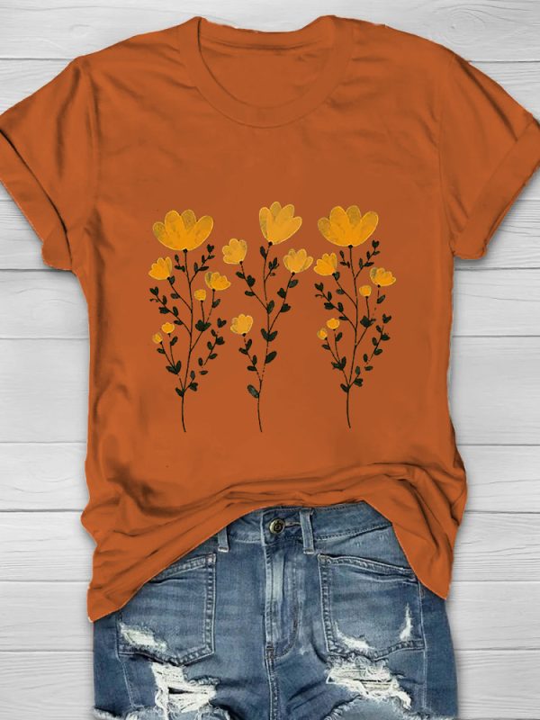 Yellow Flowers And Stems Print Women's T-shirt