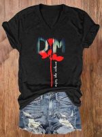 Fashion Flower Print V-neck Women's T-shirt