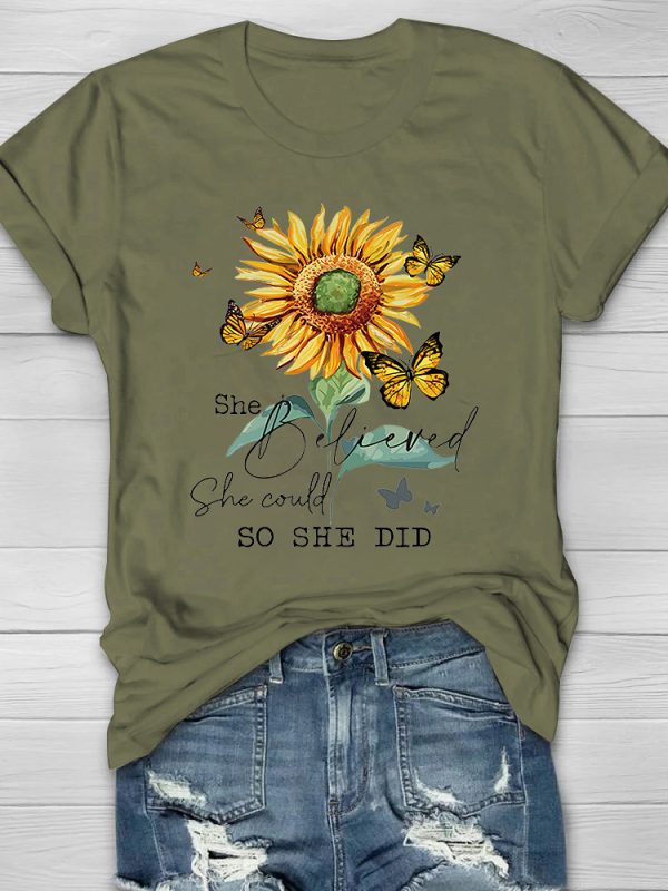 White Sunflower Butterfly Short Sleeve T-shirt