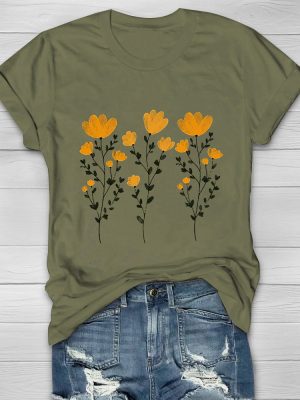 Yellow Flowers And Stems Print Women's T-shirt