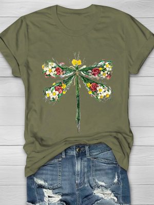 Dragonflies And Flowers Print Women's T-shirt