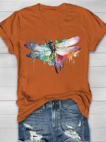 Watercolor Dragonfly Printed Women's T-shirt