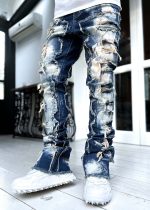 Navy Blue Bleached Denim