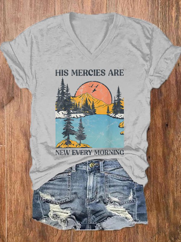 His Mercies Are New Every Moring Print V-neck Women's T-shirt