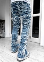 Aqua Blue Distressed Stacked Denim