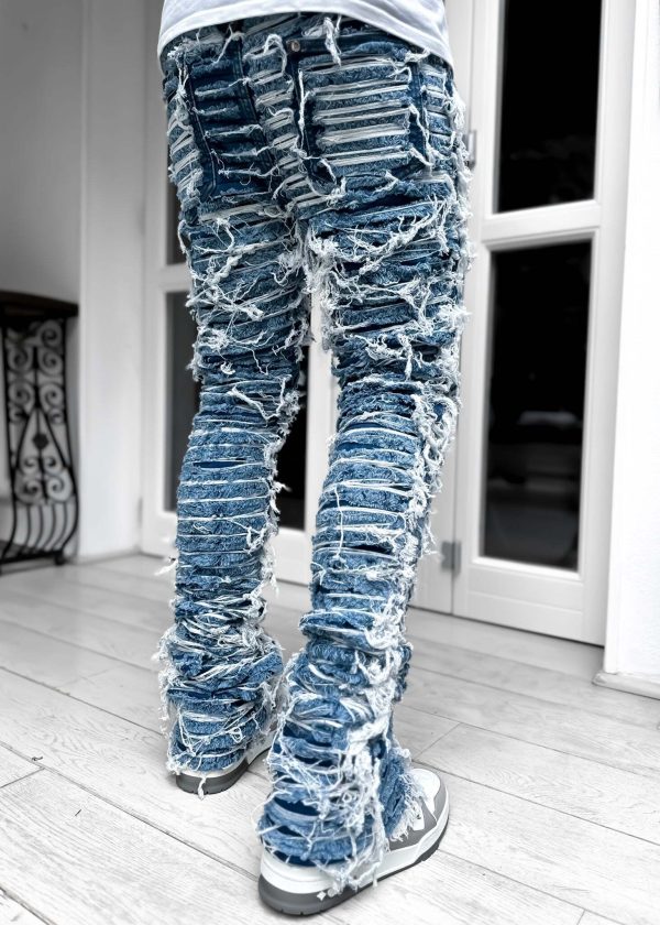 Aqua Blue Distressed Stacked Denim