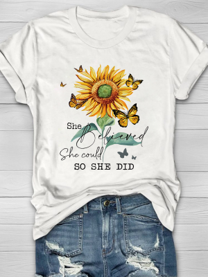 White Sunflower Butterfly Short Sleeve T-shirt
