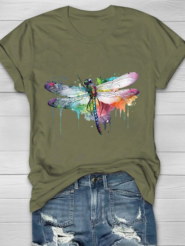 Watercolor Dragonfly Printed Women's T-shirt