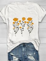 Yellow Flowers And Stems Print Women's T-shirt