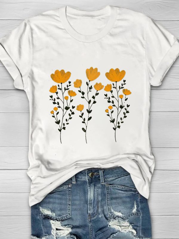 Yellow Flowers And Stems Print Women's T-shirt