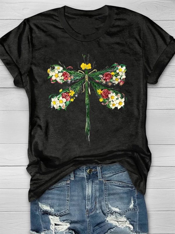 Dragonflies And Flowers Print Women's T-shirt