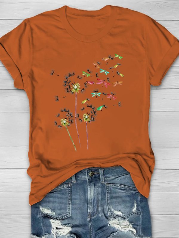 Dandelion Dragonfly Printed Women's T-shirt